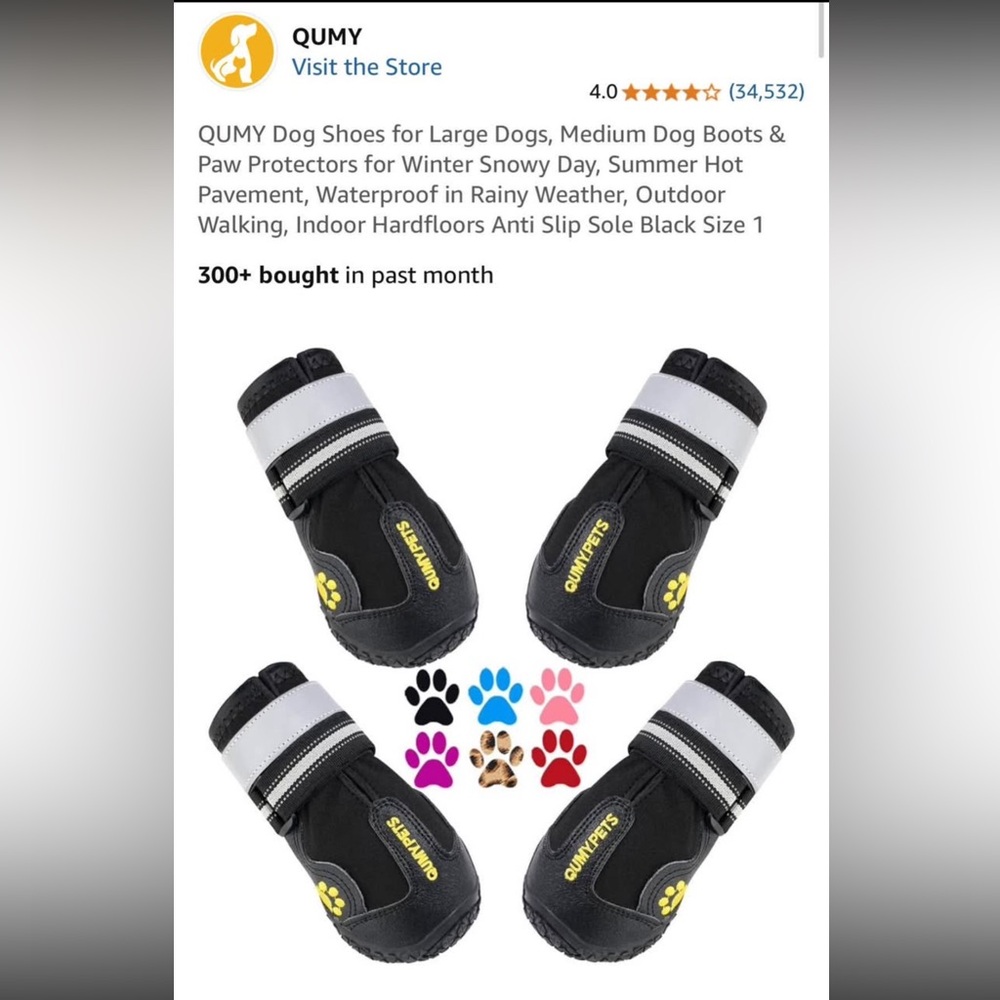 Qumy Dog Shoes Size 1 Black